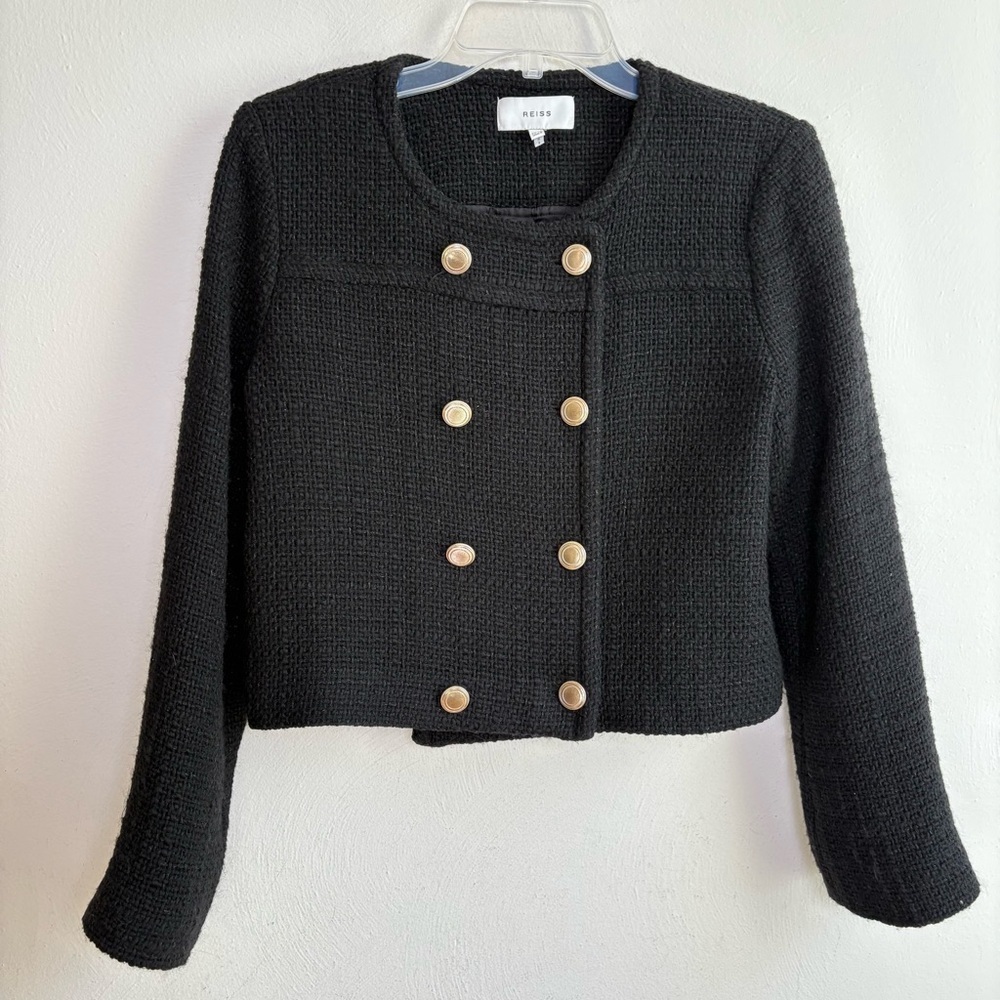 REISS Esmie Cropped Jacket Double Breasted Wool Blend Size 6